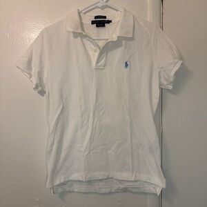 Ralph Lauren The Skinny Polo Shirt White Cotton Pique Women’s L Preppy Aesthetic